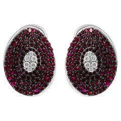 Ruby & White Diamond Round White Gold Fancy Fashion Cocktail Lever Back Earring