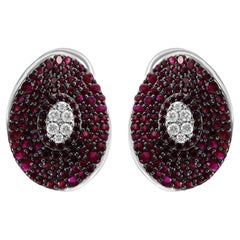 Ruby & White Diamond Round 14 Karat Gold Fashion Cocktail Lever Back Earring