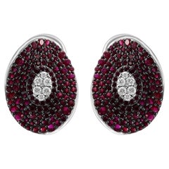 Boucle d'oreille à levier en or blanc rubis et diamant blanc rond Fancy Fashion Cocktail