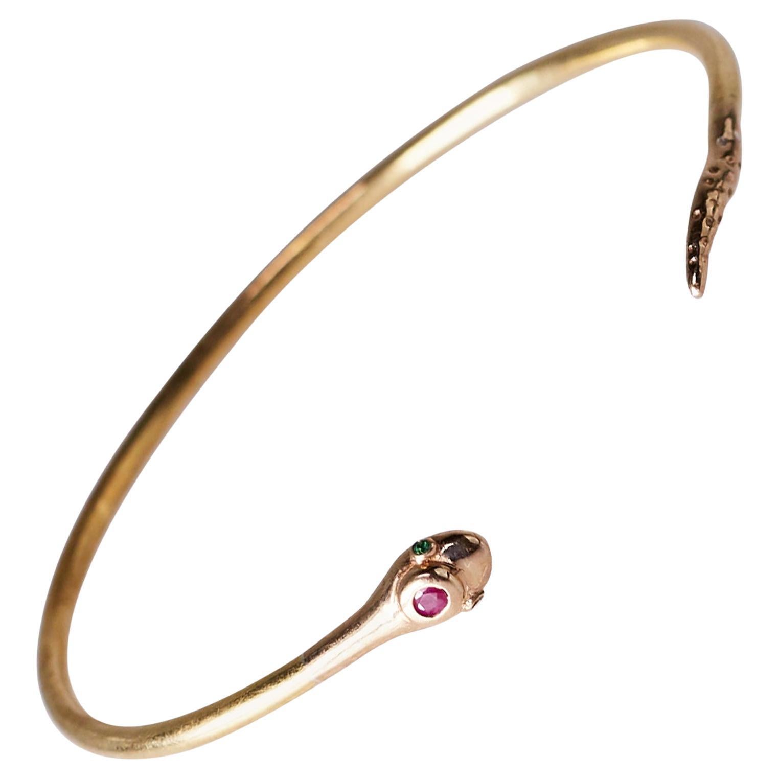 Ruby White Diamond Snake Bracelet Bangle Victorian Style Bronze J Dauphin For Sale