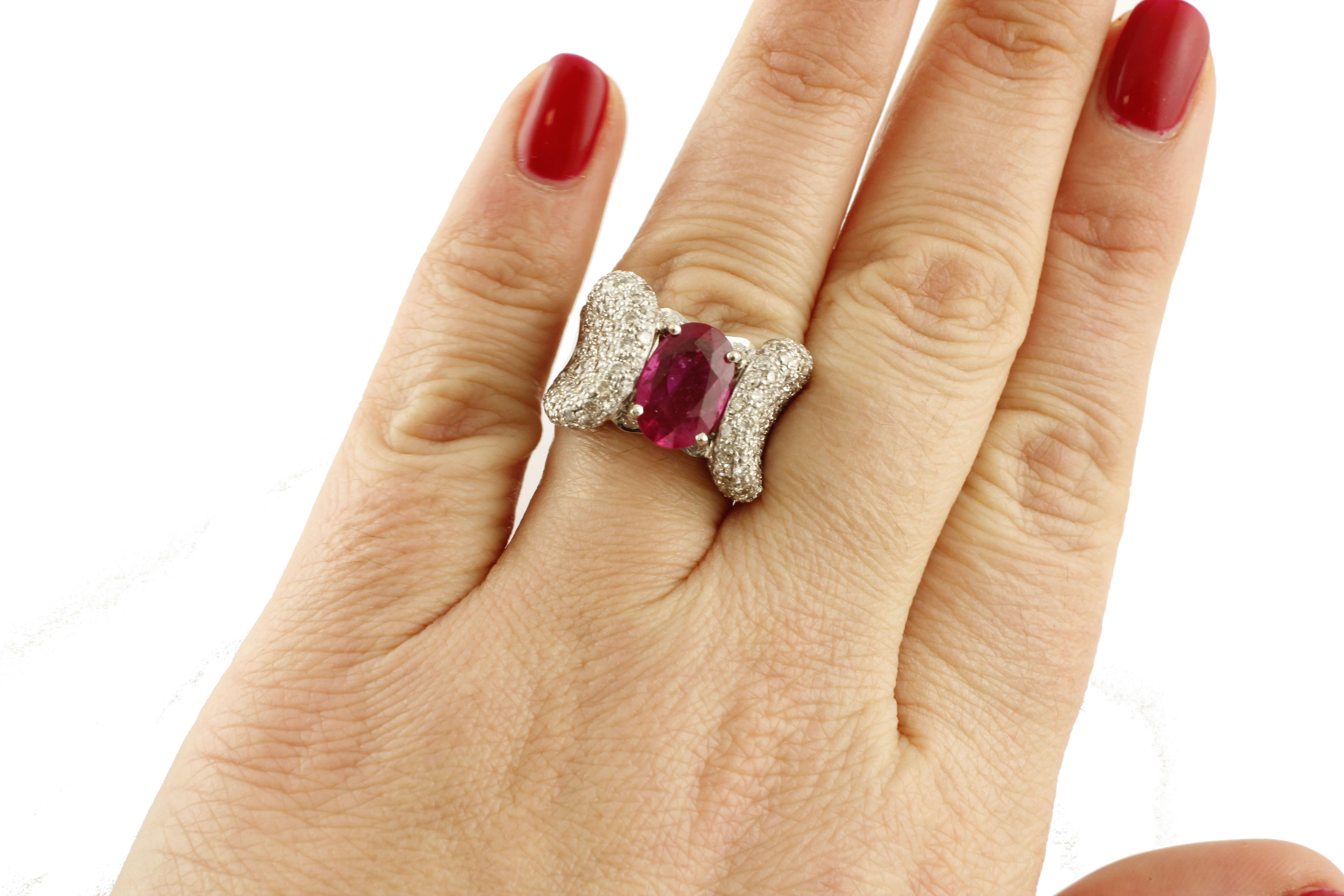 Ruby White Diamonds White Gold Fashion Ring For Sale 1