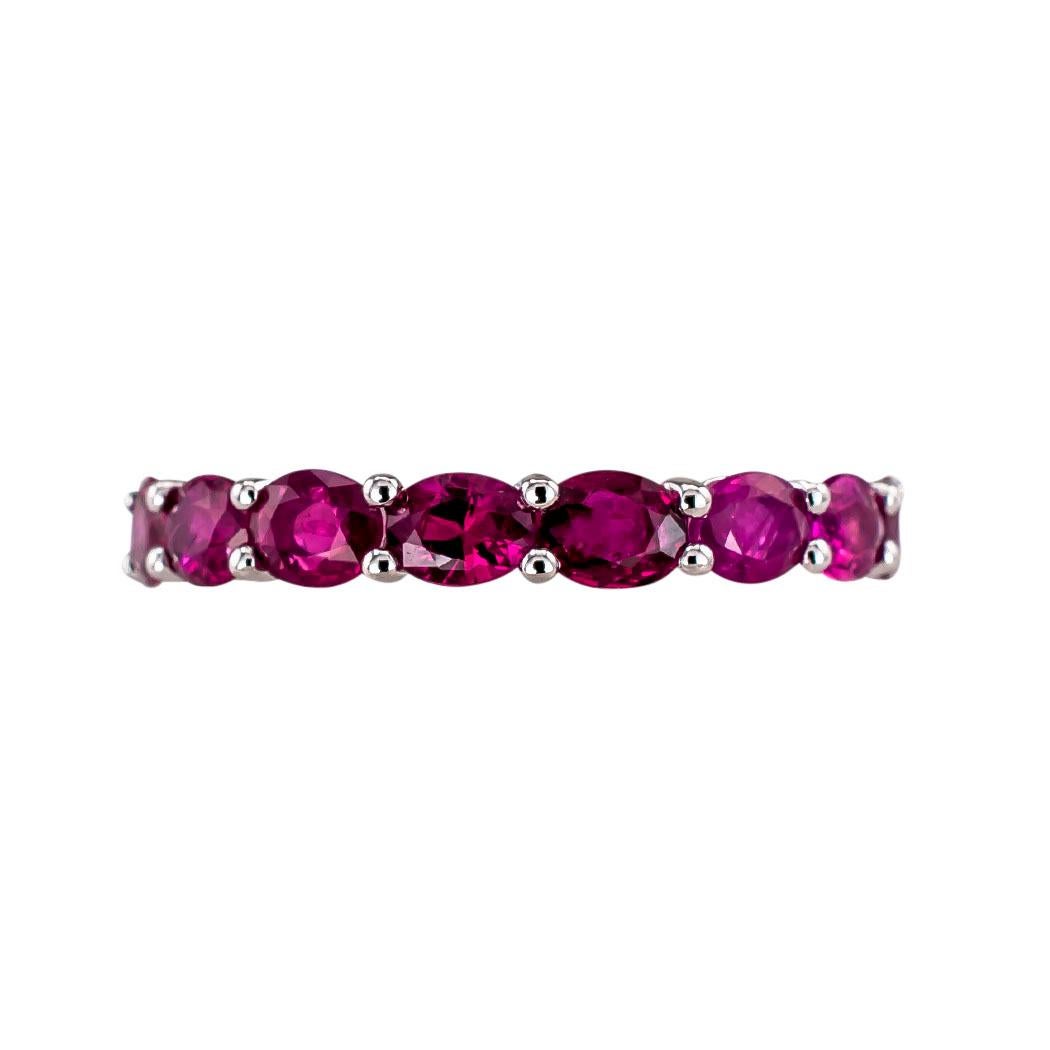 Oval Cut Ruby White Gold Eternity Ring Size 6.5