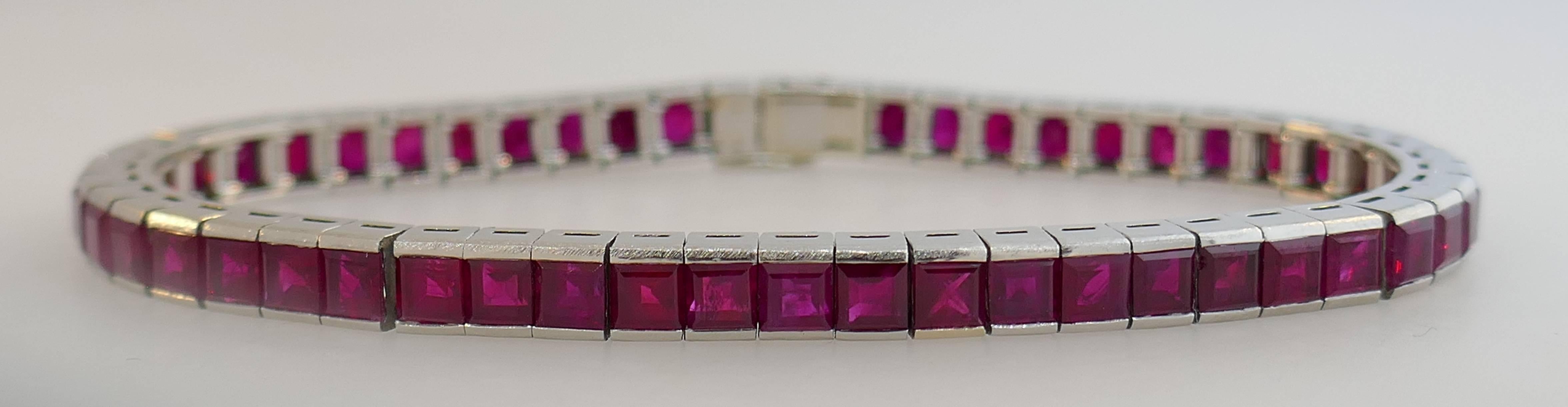Ruby White Gold Tennis Bracelet In Excellent Condition In Beverly Hills, CA