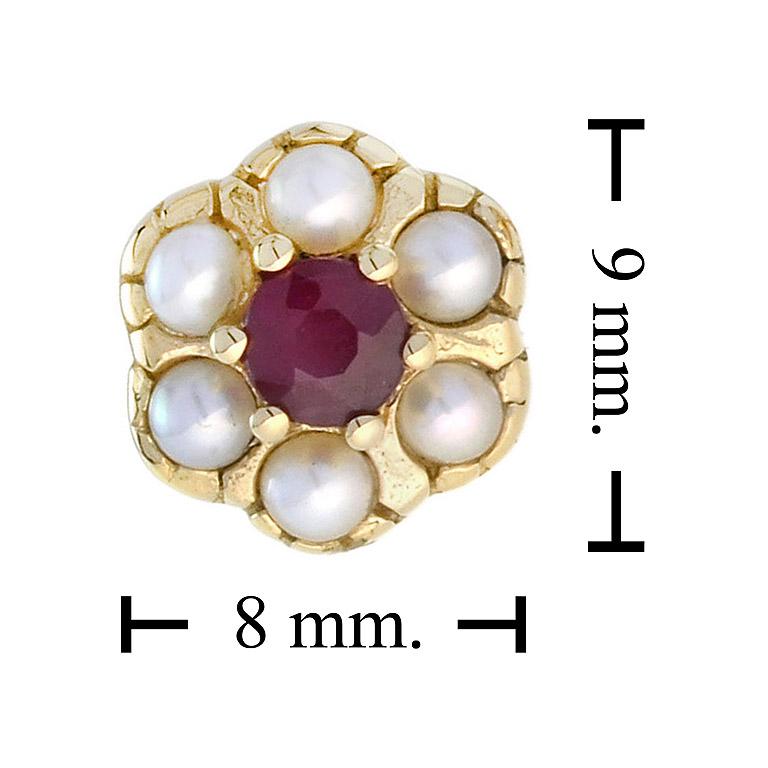 Ruby & White Pearl Vintage Style Drop Hook 14K Yellow Gold Stud Earrings In New Condition For Sale In Oakton, VA