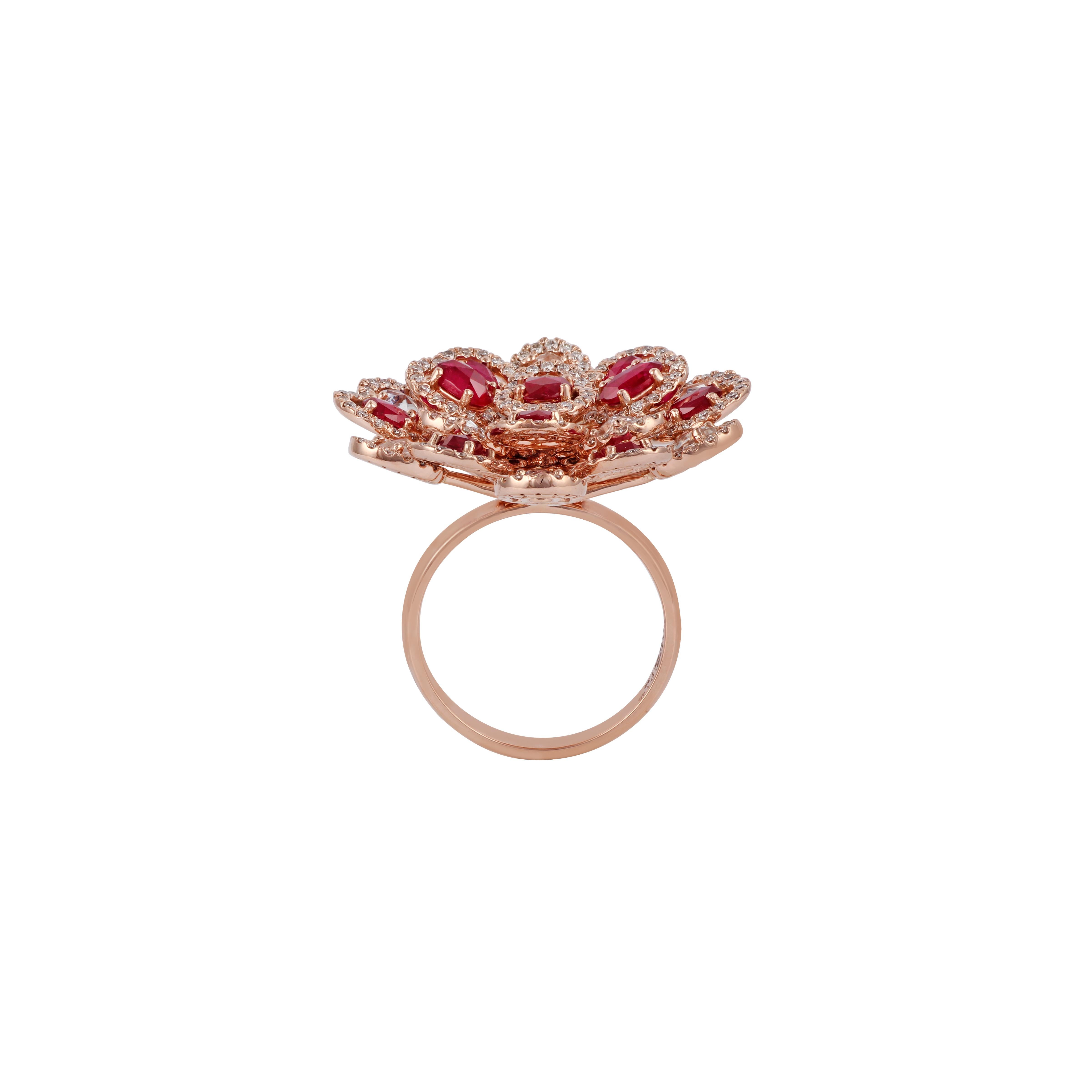 Modern Ruby White Sapphire & Diamond Ring Studded In 18K Rose Gold