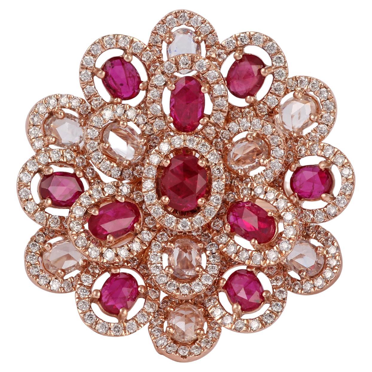Ruby White Sapphire & Diamond Ring Studded In 18K Rose Gold
