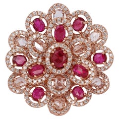 Ruby White Sapphire & Diamond Ring Studded In 18K Rose Gold