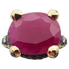 Ruby with Black Diamond and Diamond Ring Set in 18 Karat Gold Settings
