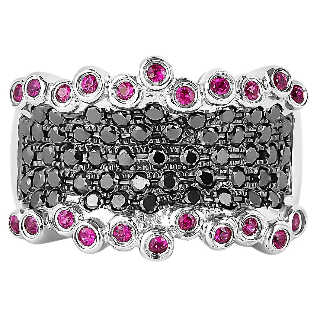 Sunita Nahata Ruby 0.31ct. Cocktail Ring in 14K White Gold with Black Diamond.
