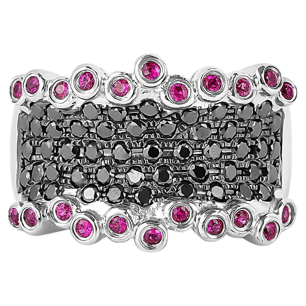 Ruby with Black Diamond Cocktail Ring in 14 Karat White Gold