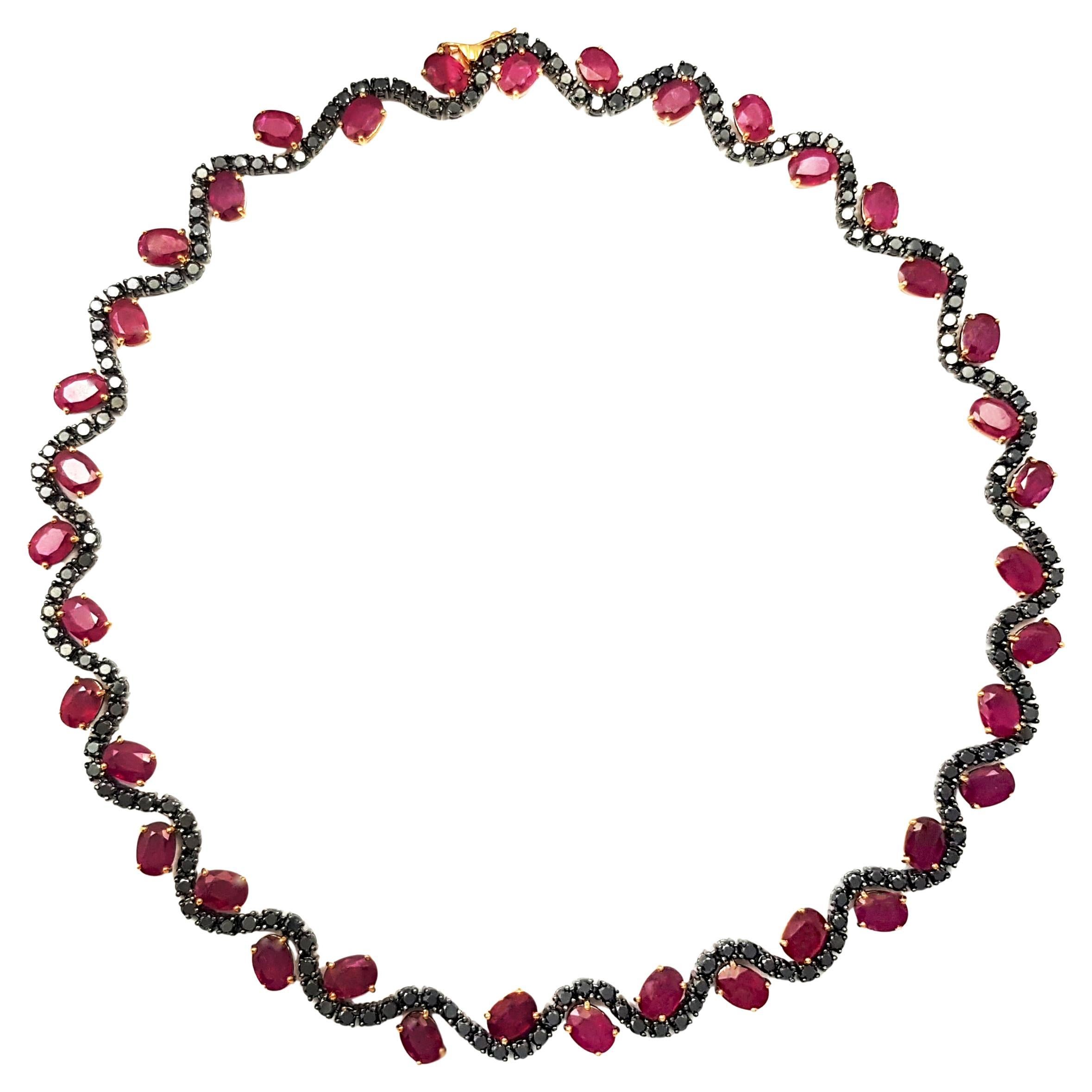 Ruby with Black Diamond Necklace set in 18K Gold Settings