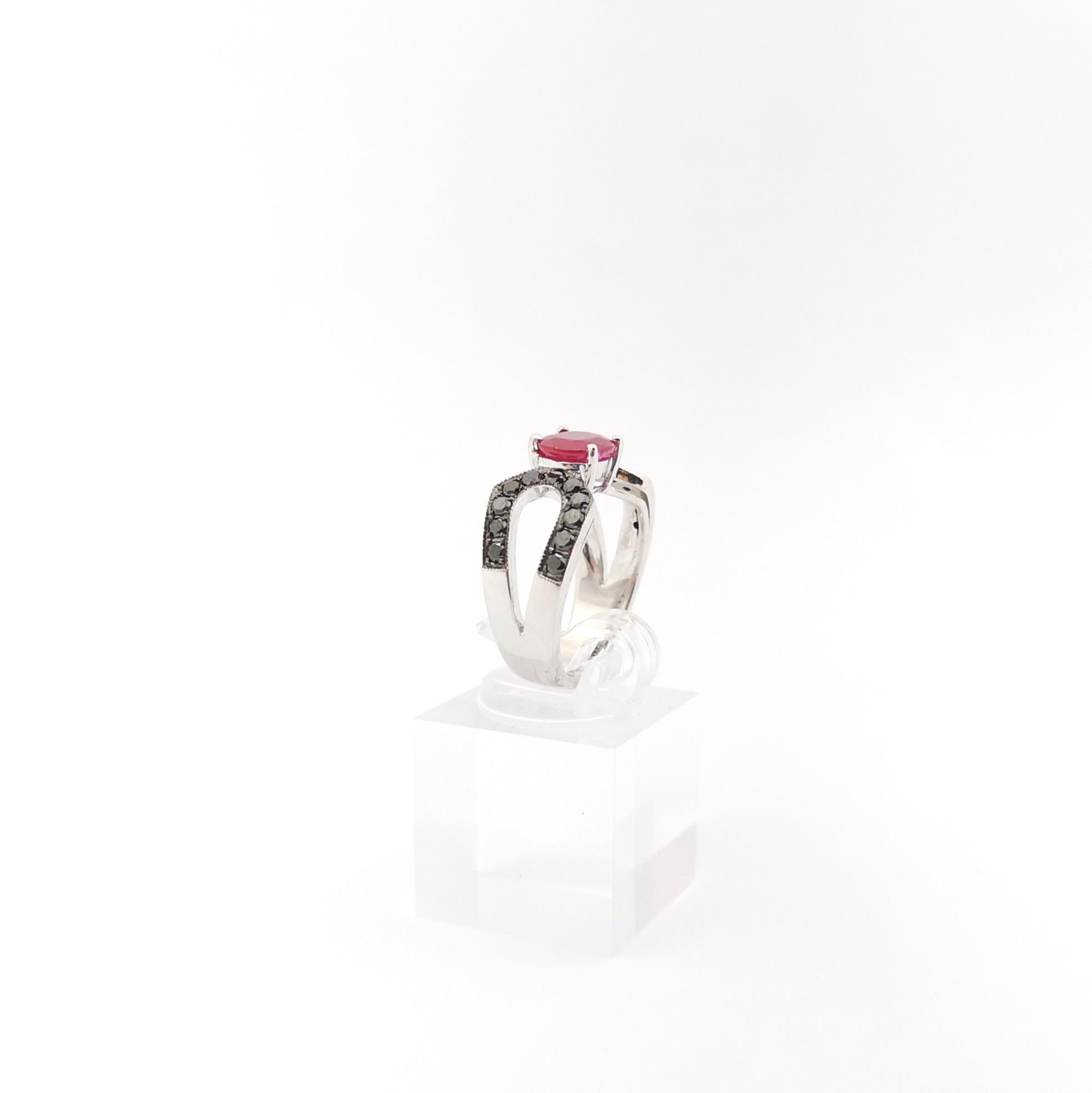 Ruby with Black Diamond Ring set in 18K White Gold Settings For Sale 10