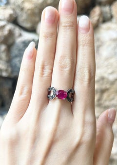 Ruby with Black Diamond Ring set in 18K White Gold Settings