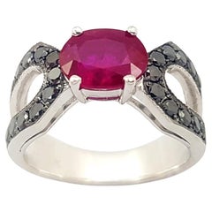 Ruby with Black Diamond Ring set in 18K White Gold Settings