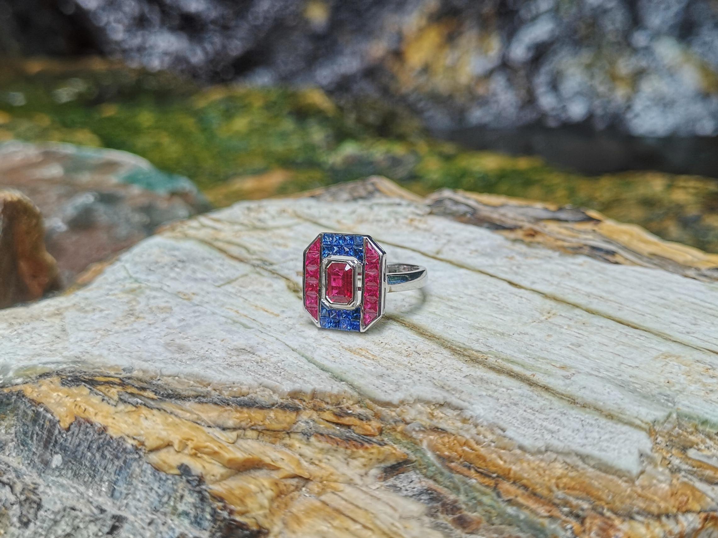 Ruby with Blue Sapphire Ring in 18 Karat White Gold by Kavant & Sharart For Sale 1
