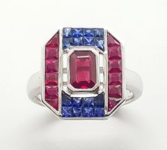 Ruby with Blue Sapphire Ring in 18 Karat White Gold by Kavant & Sharart