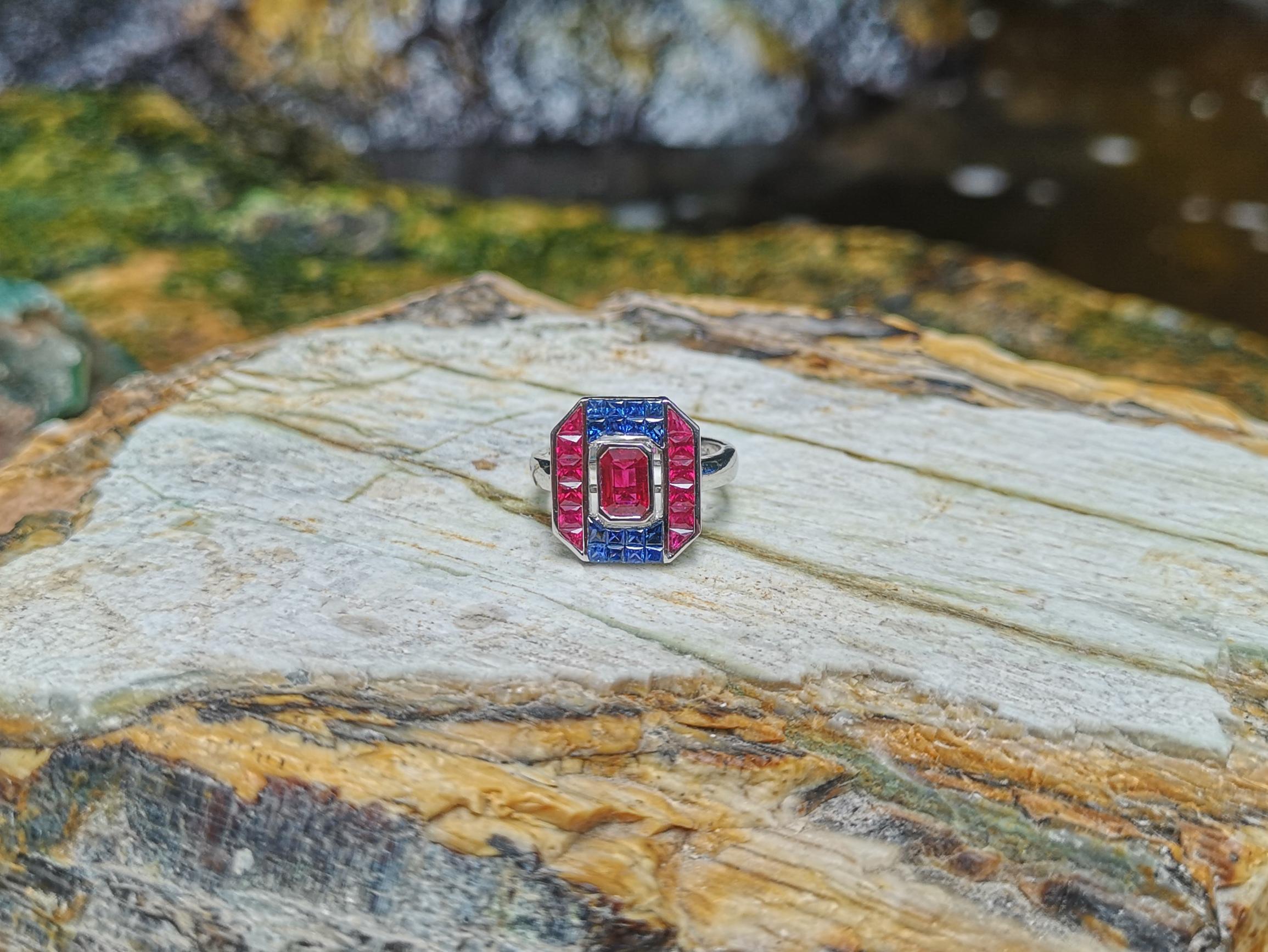 Ruby with Blue Sapphire Ring in 18 Karat White Gold by Kavant & Sharart For Sale 2