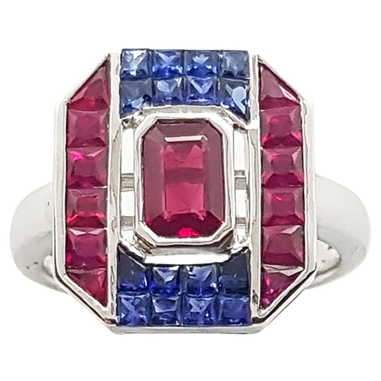 Ruby with Blue Sapphire Ring in 18 Karat White Gold by Kavant & Sharart For Sale