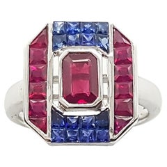 Used Ruby with Blue Sapphire Ring in 18 Karat White Gold by Kavant & Sharart