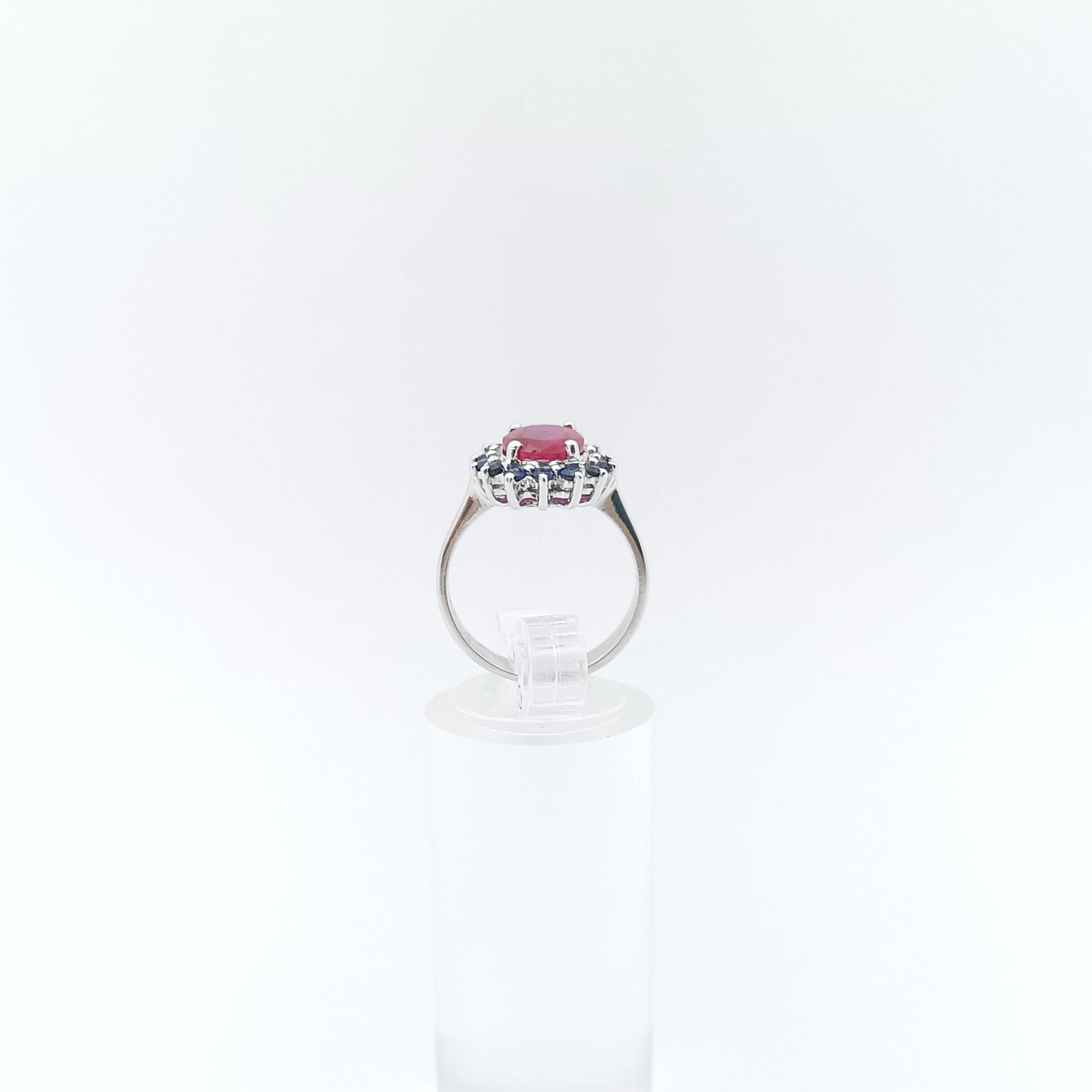 Ruby with Blue Sapphire Ring set in 14K White Gold Settings For Sale 4