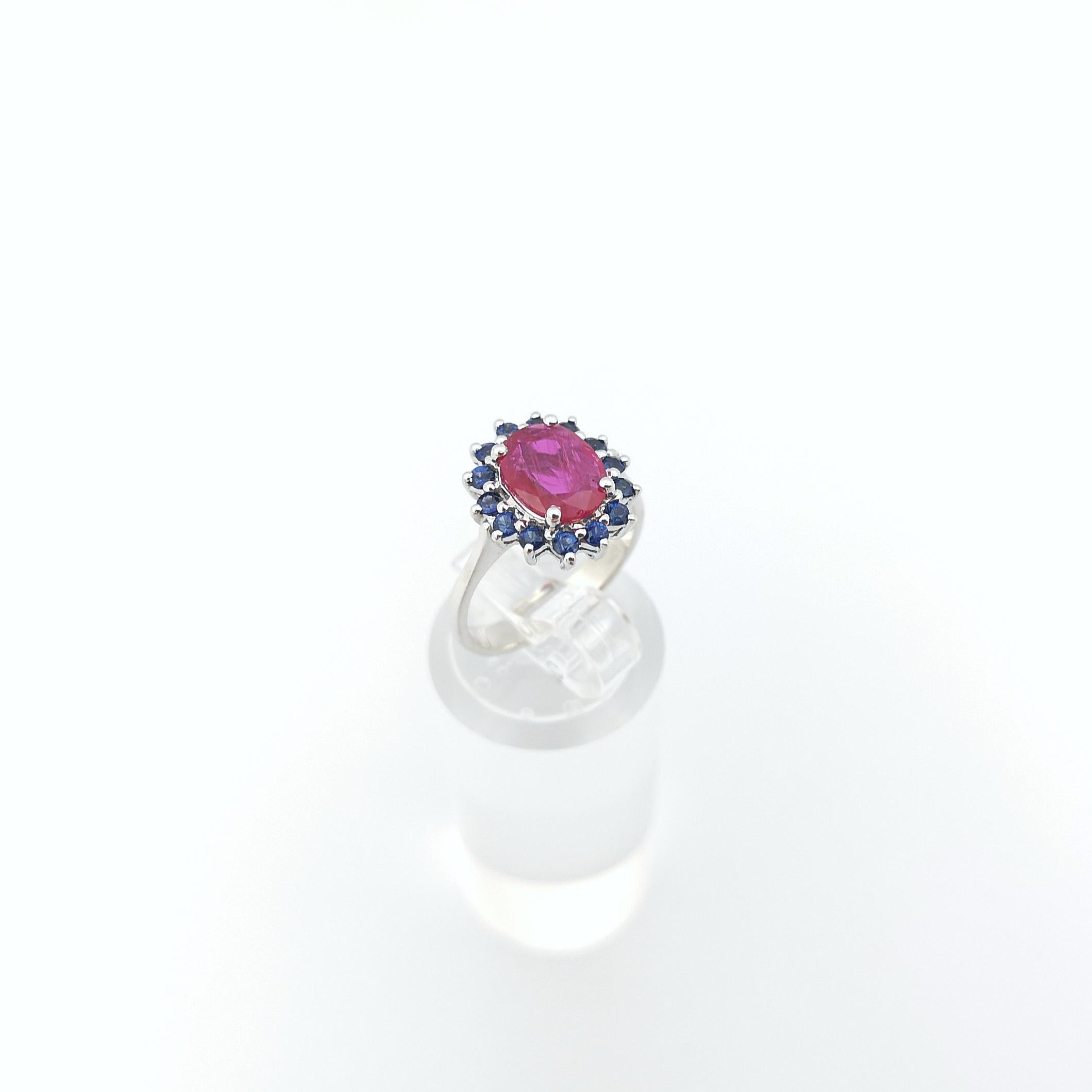 Ruby with Blue Sapphire Ring set in 14K White Gold Settings For Sale 5