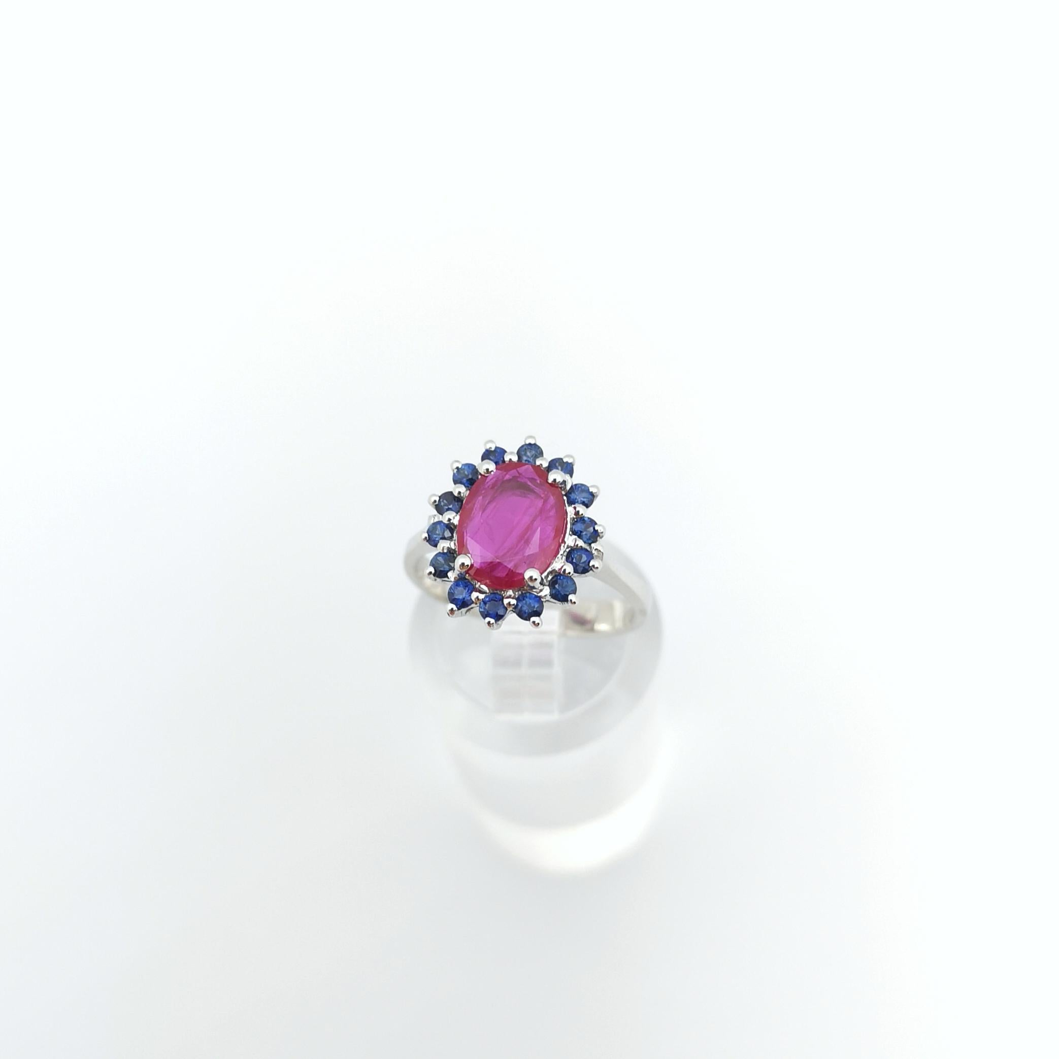 Ruby with Blue Sapphire Ring set in 14K White Gold Settings For Sale 6