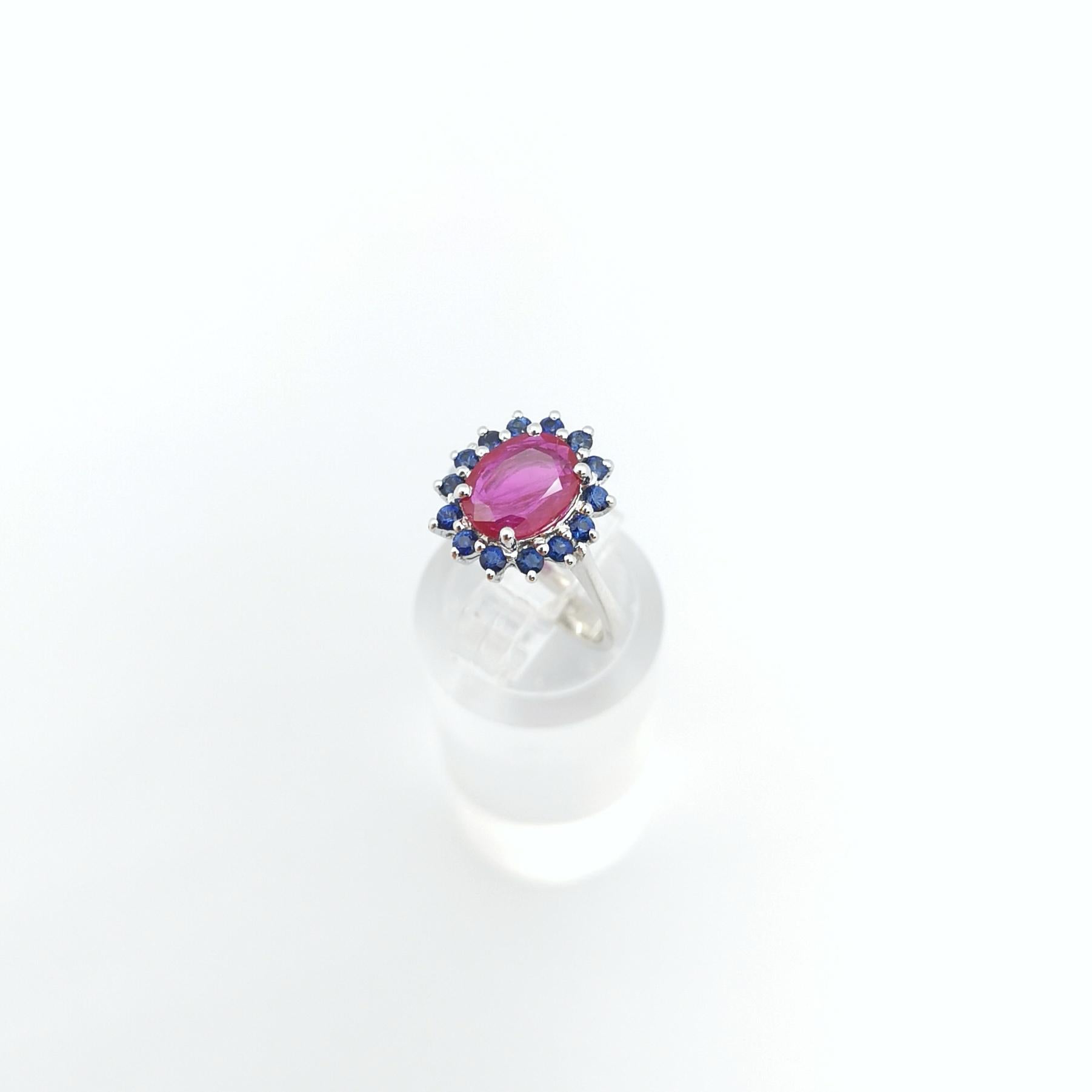 Ruby with Blue Sapphire Ring set in 14K White Gold Settings For Sale 7
