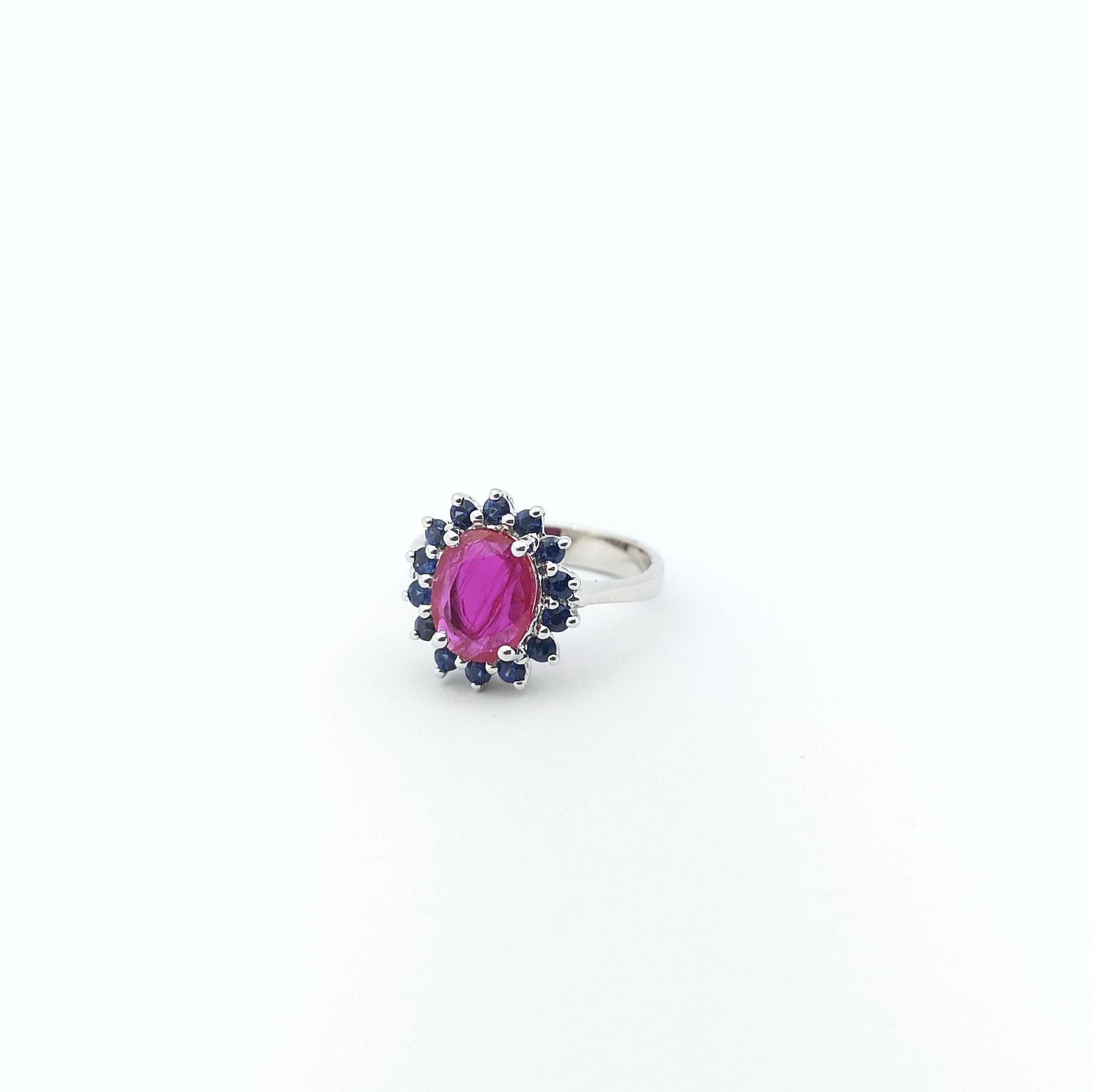 Ruby with Blue Sapphire Ring set in 14K White Gold Settings For Sale 1