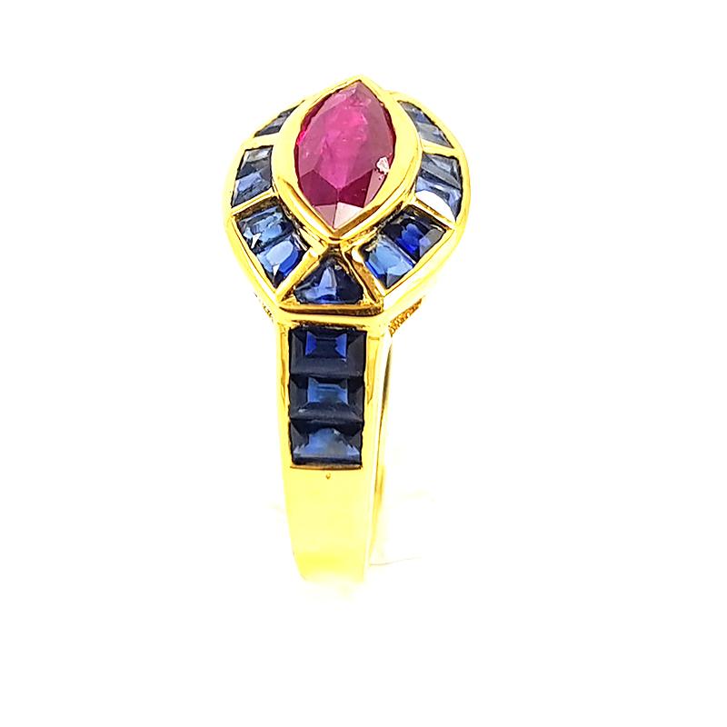 Ruby 1.02 carats with Blue Sapphire 2.10 carats Ring set in 18 Karat Gold Settings

Width: 1.5 cm
Length: 1.0 cm 
Ring Size: 51


