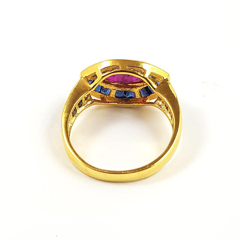 Art Deco Ruby with Blue Sapphire Ring Set in 18 Karat Gold Settings