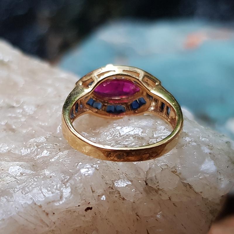 Ruby with Blue Sapphire Ring Set in 18 Karat Gold Settings 1