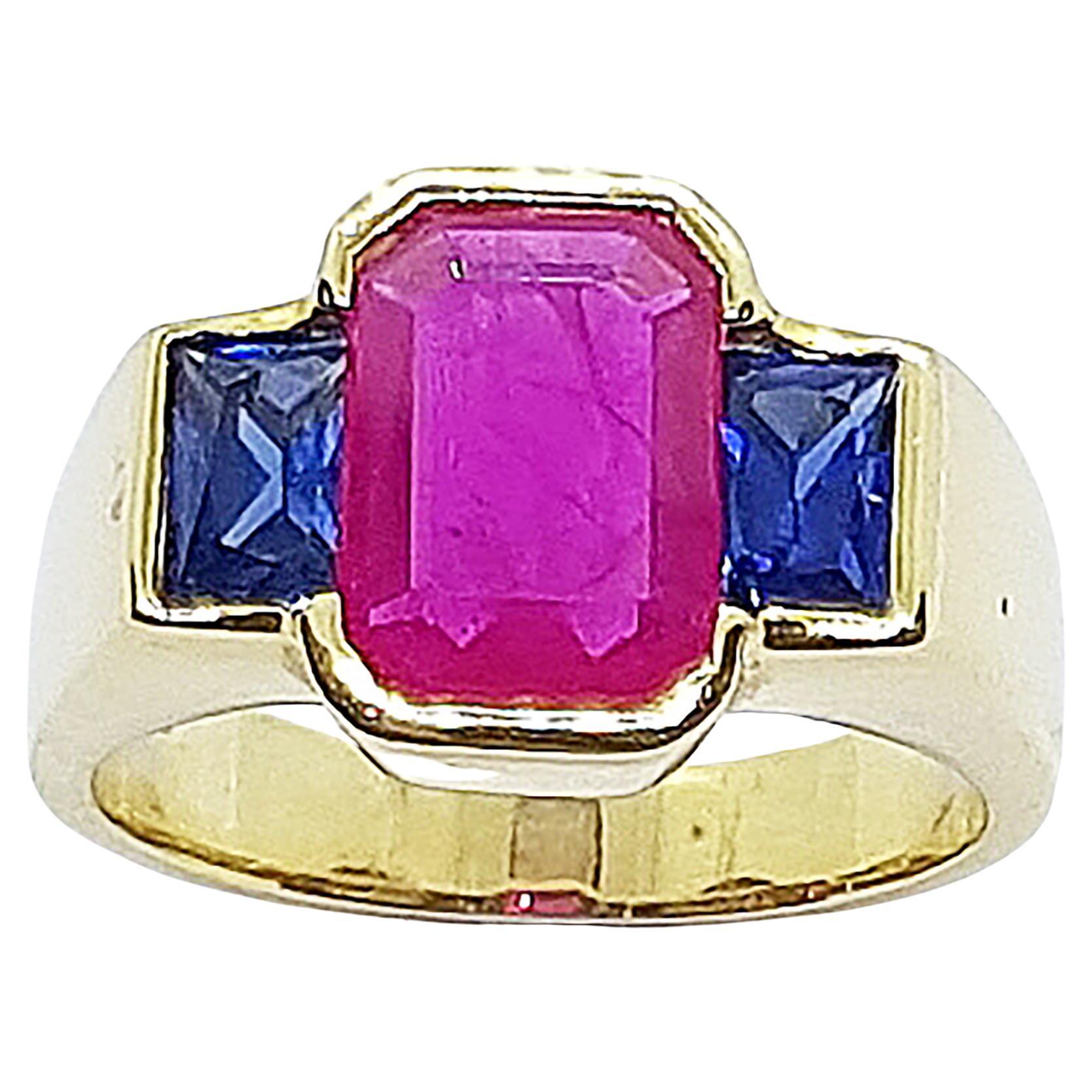 Ruby with Blue Sapphire  Ring set in 18 Karat Gold Settings