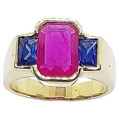 Ruby with Blue Sapphire  Ring set in 18 Karat Gold Settings