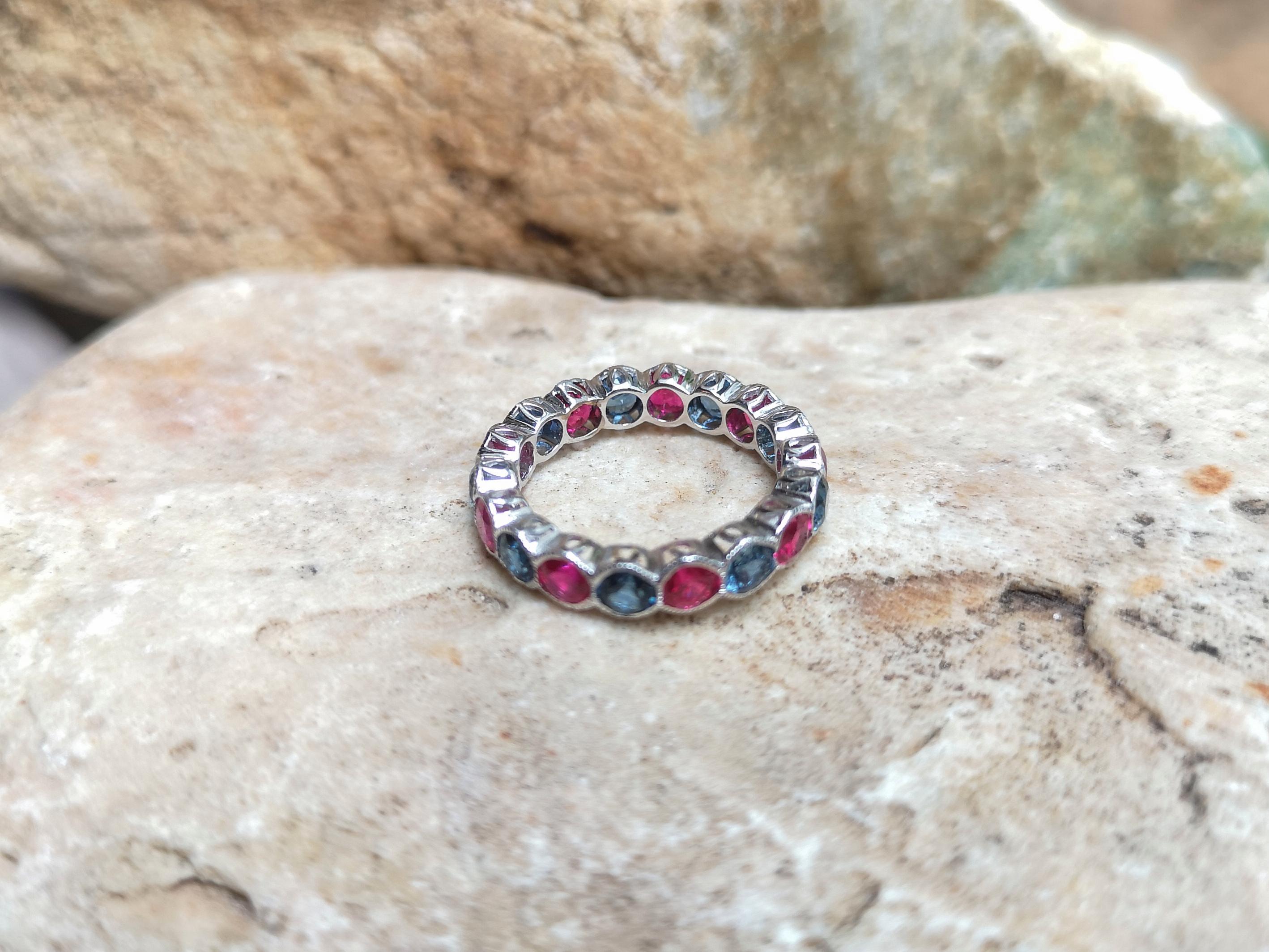 Ruby with Blue Sapphire Ring Set in 18 Karat White Gold Settings For Sale 2