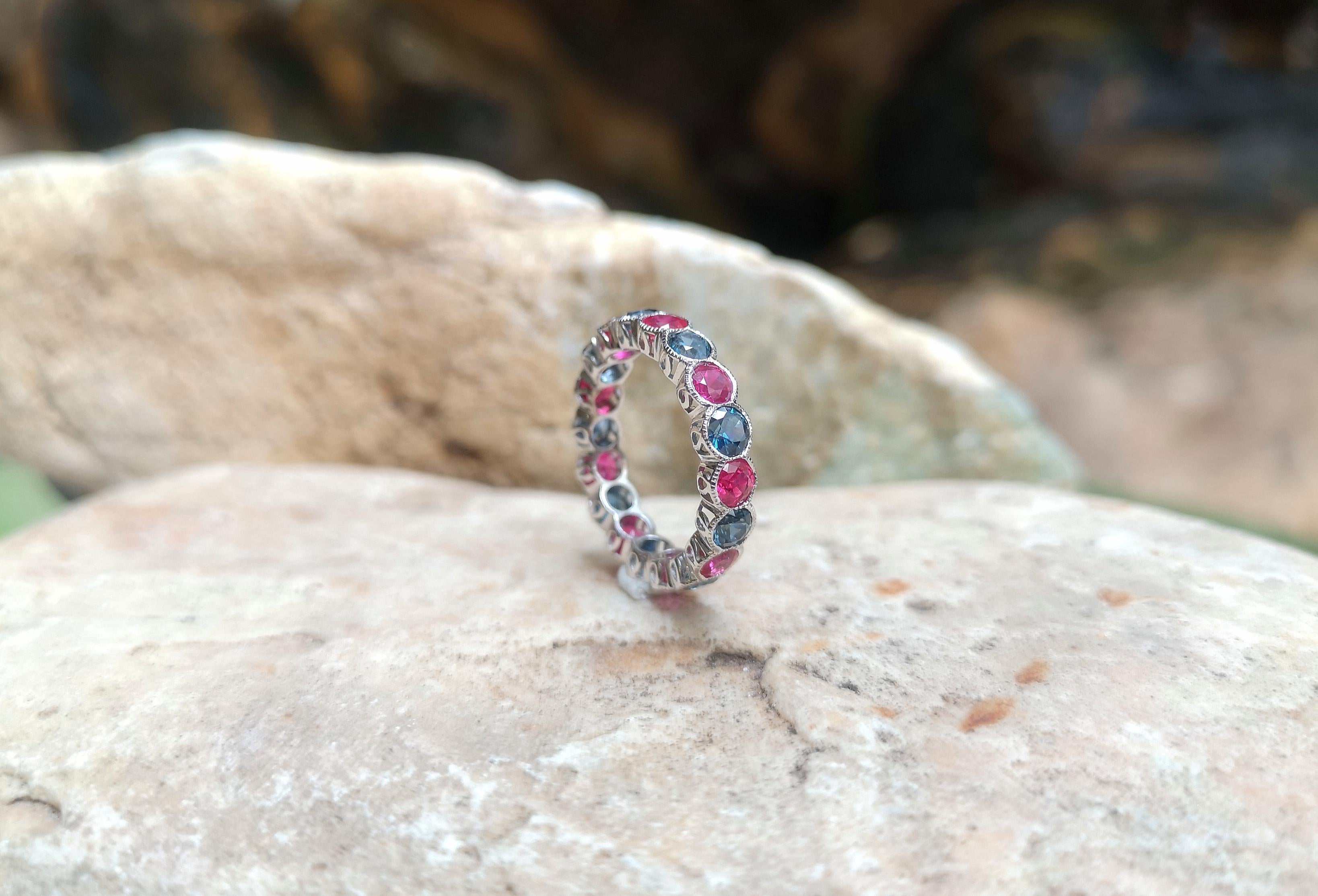 Ruby with Blue Sapphire Ring Set in 18 Karat White Gold Settings For Sale 1