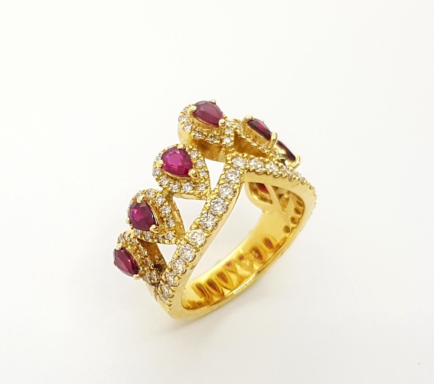 Ruby with Brown Diamond Crown Ring set in 18K Gold Settings For Sale 1