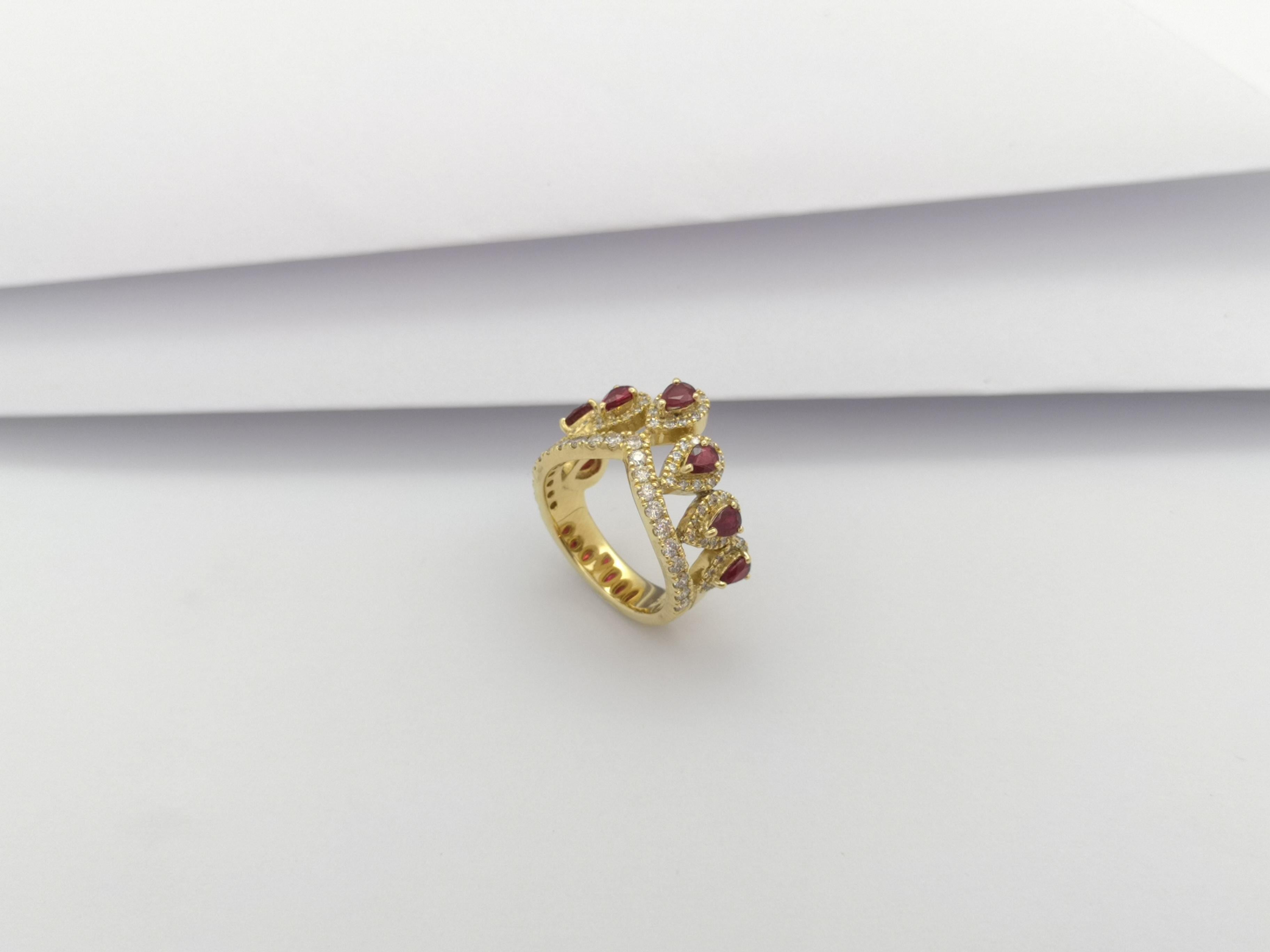 Ruby with Brown Diamond Crown Ring set in 18K Gold Settings For Sale 3