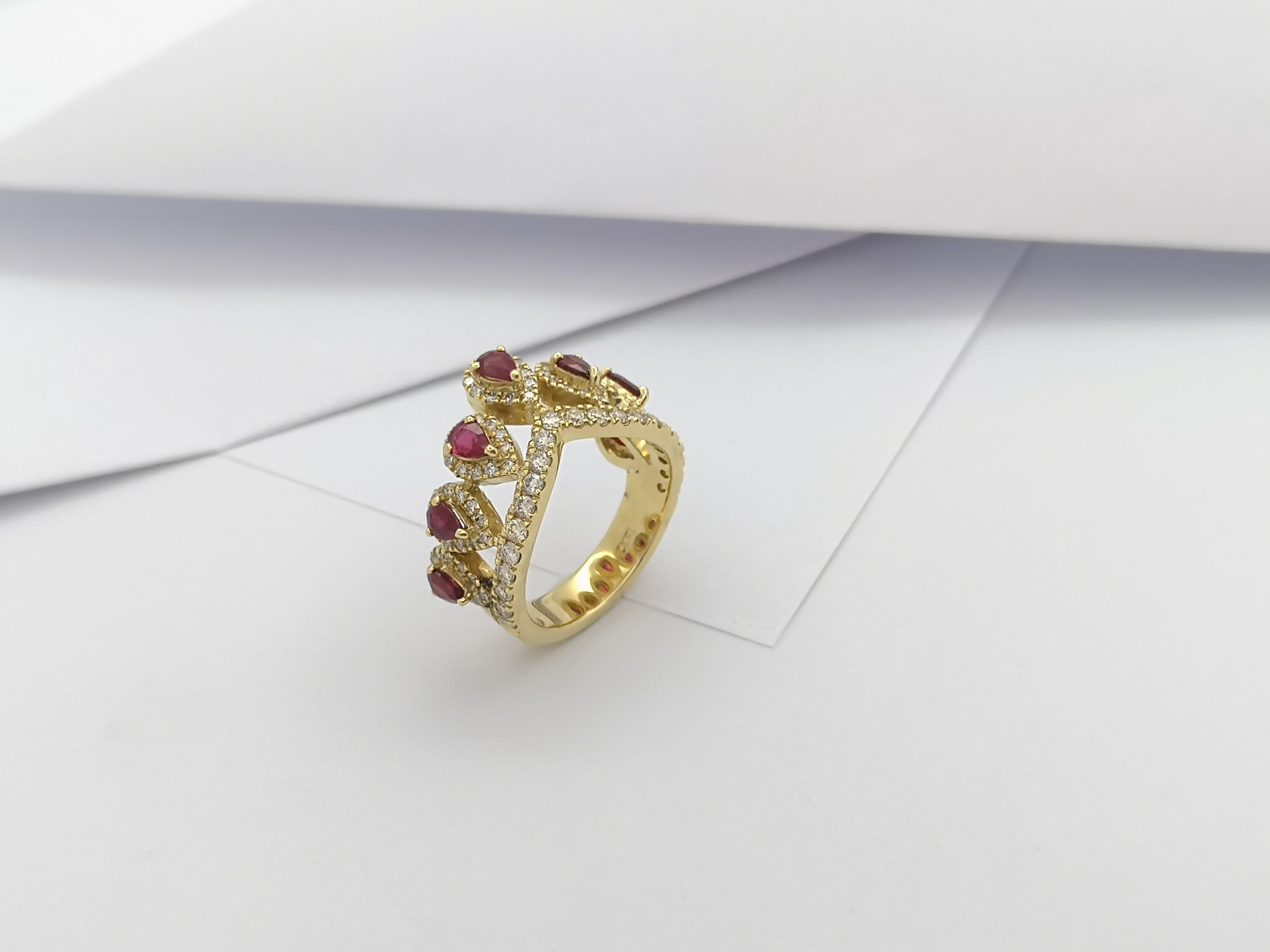 Ruby with Brown Diamond Crown Ring set in 18K Gold Settings For Sale 4