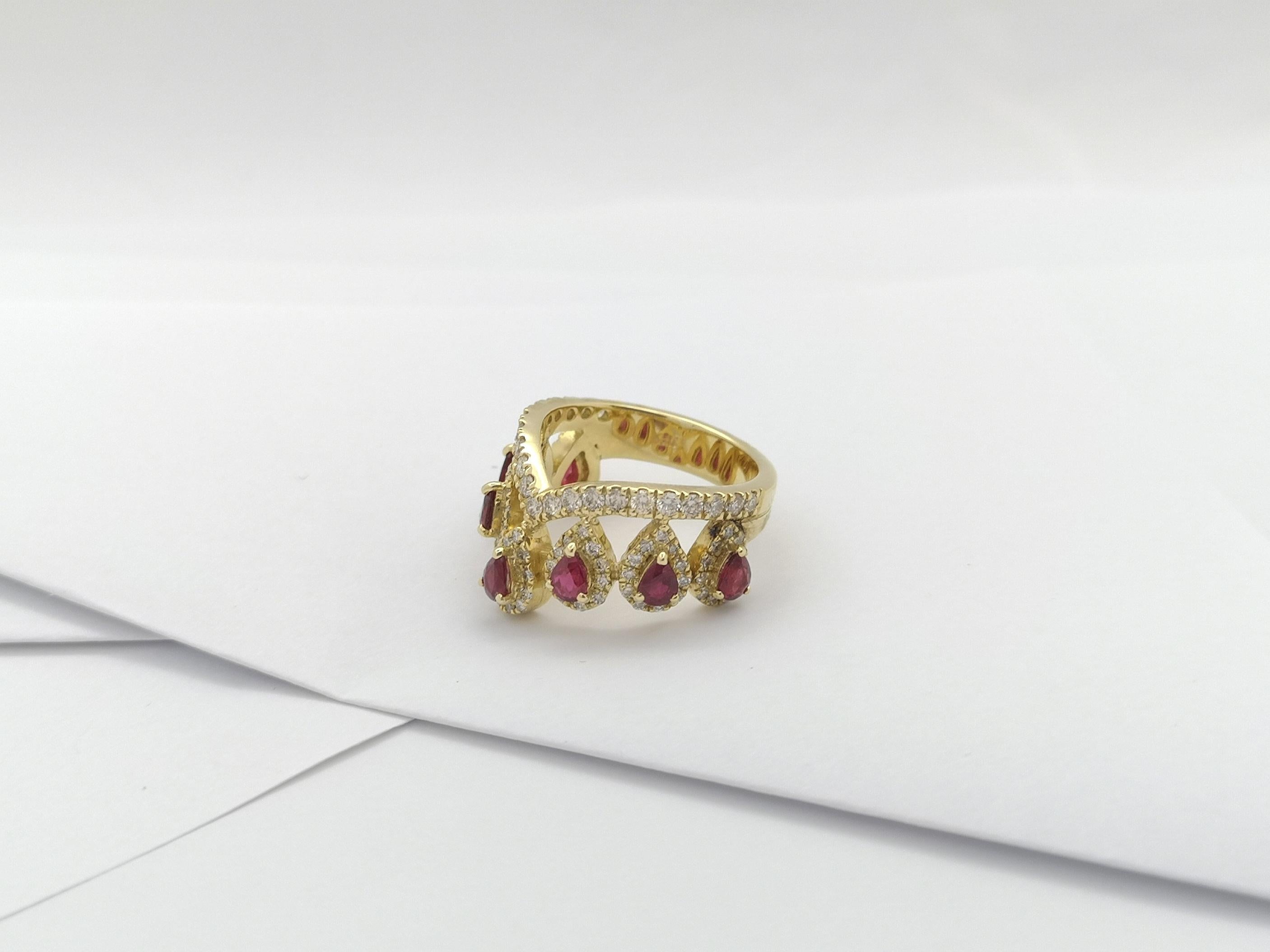 Ruby with Brown Diamond Crown Ring set in 18K Gold Settings For Sale 5