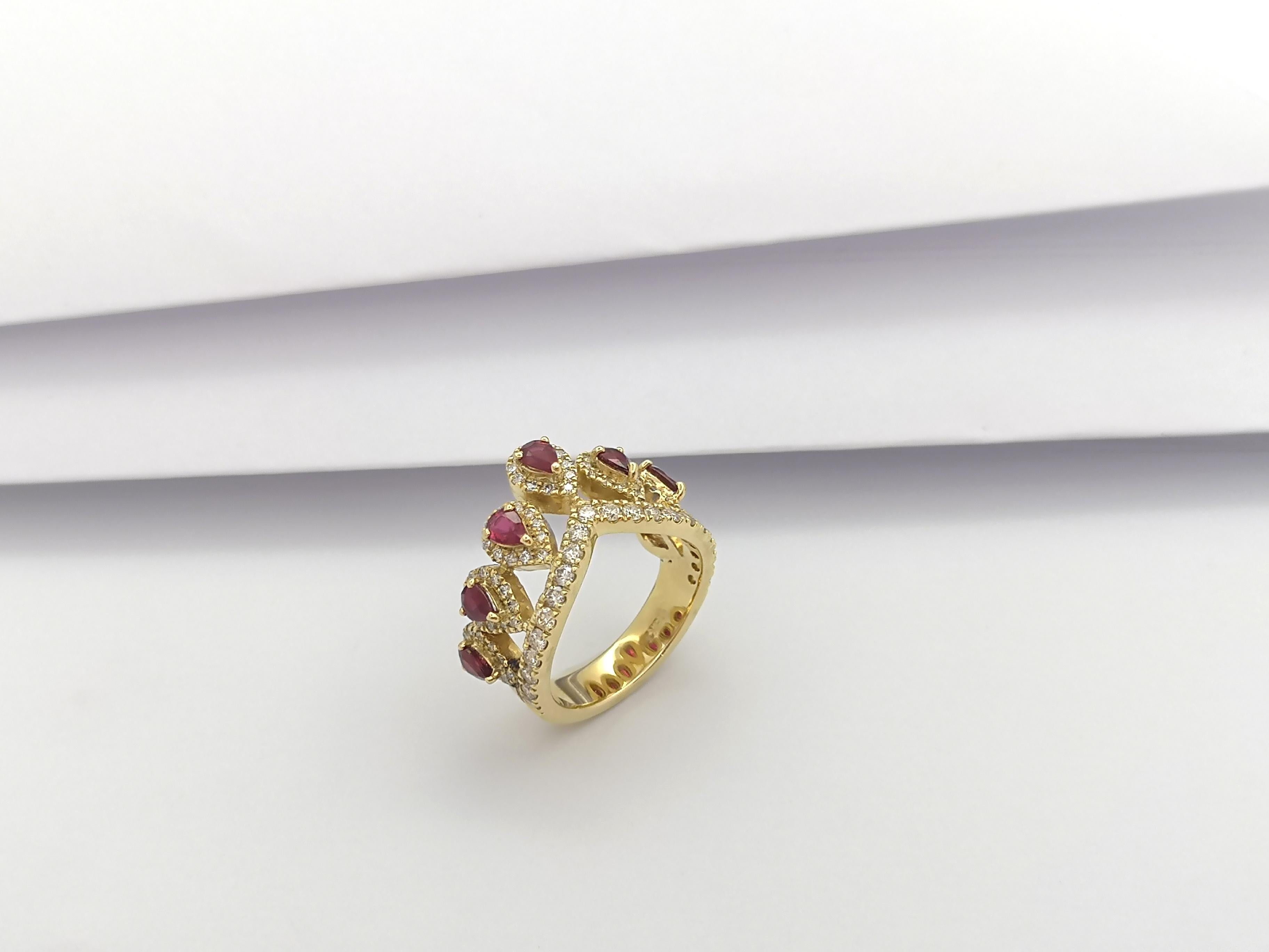 Ruby with Brown Diamond Crown Ring set in 18K Gold Settings For Sale 6