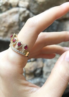 Ruby with Brown Diamond Crown Ring set in 18K Gold Settings
