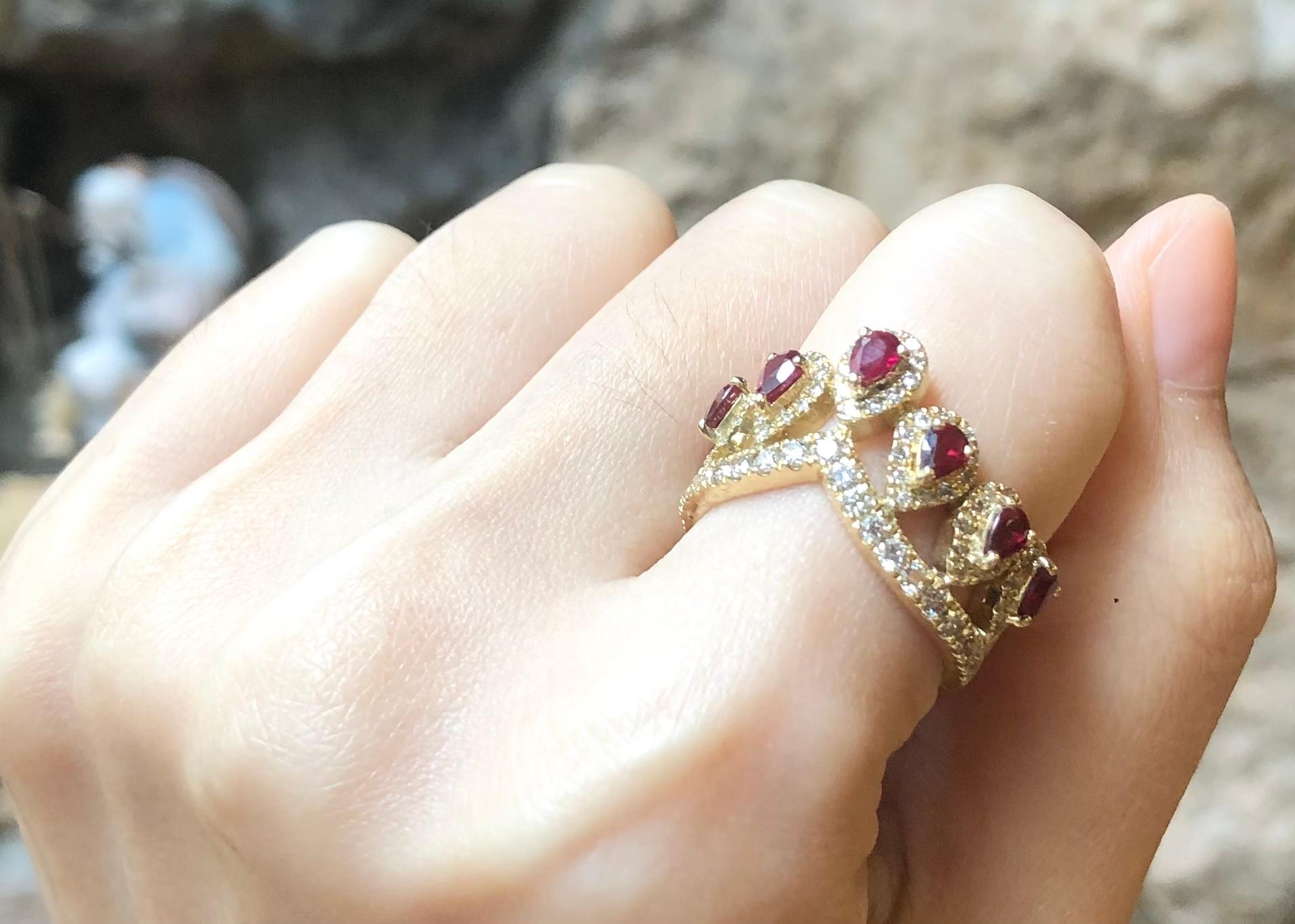 Contemporary Ruby with Brown Diamond Crown Ring set in 18K Gold Settings For Sale