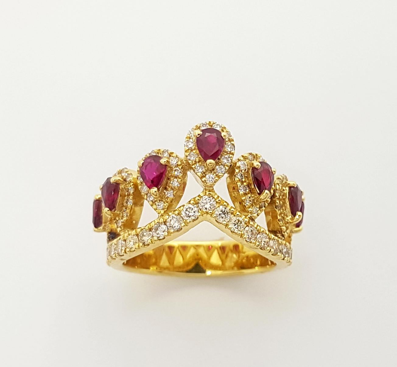 Women's Ruby with Brown Diamond Crown Ring set in 18K Gold Settings For Sale