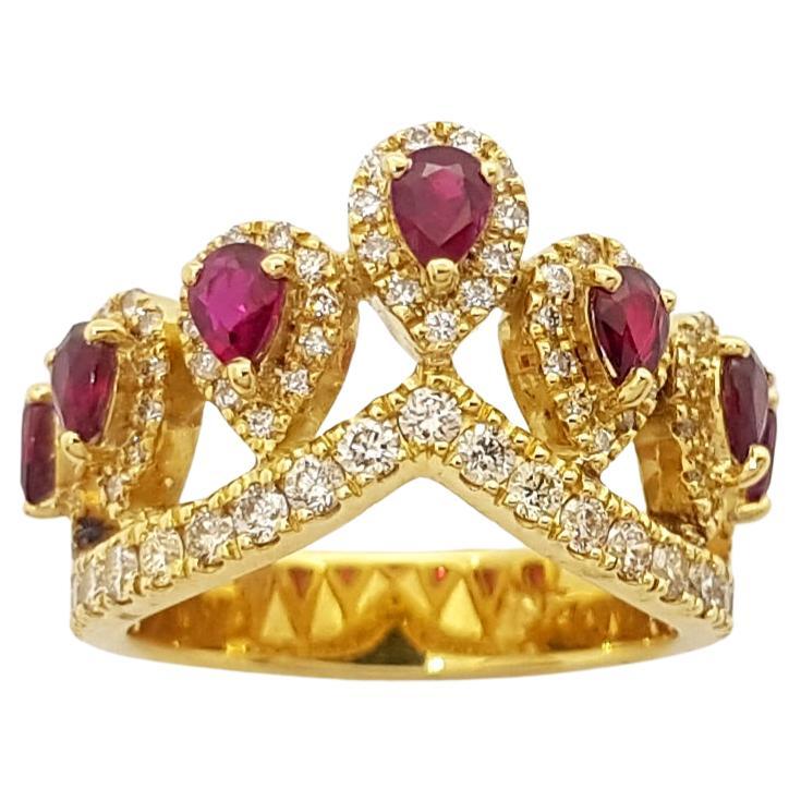 Ruby with Brown Diamond Crown Ring set in 18K Gold Settings For Sale