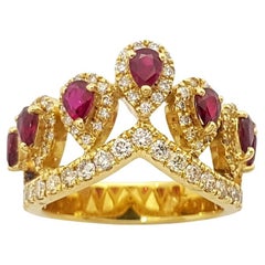 Ruby with Brown Diamond Crown Ring set in 18K Gold Settings