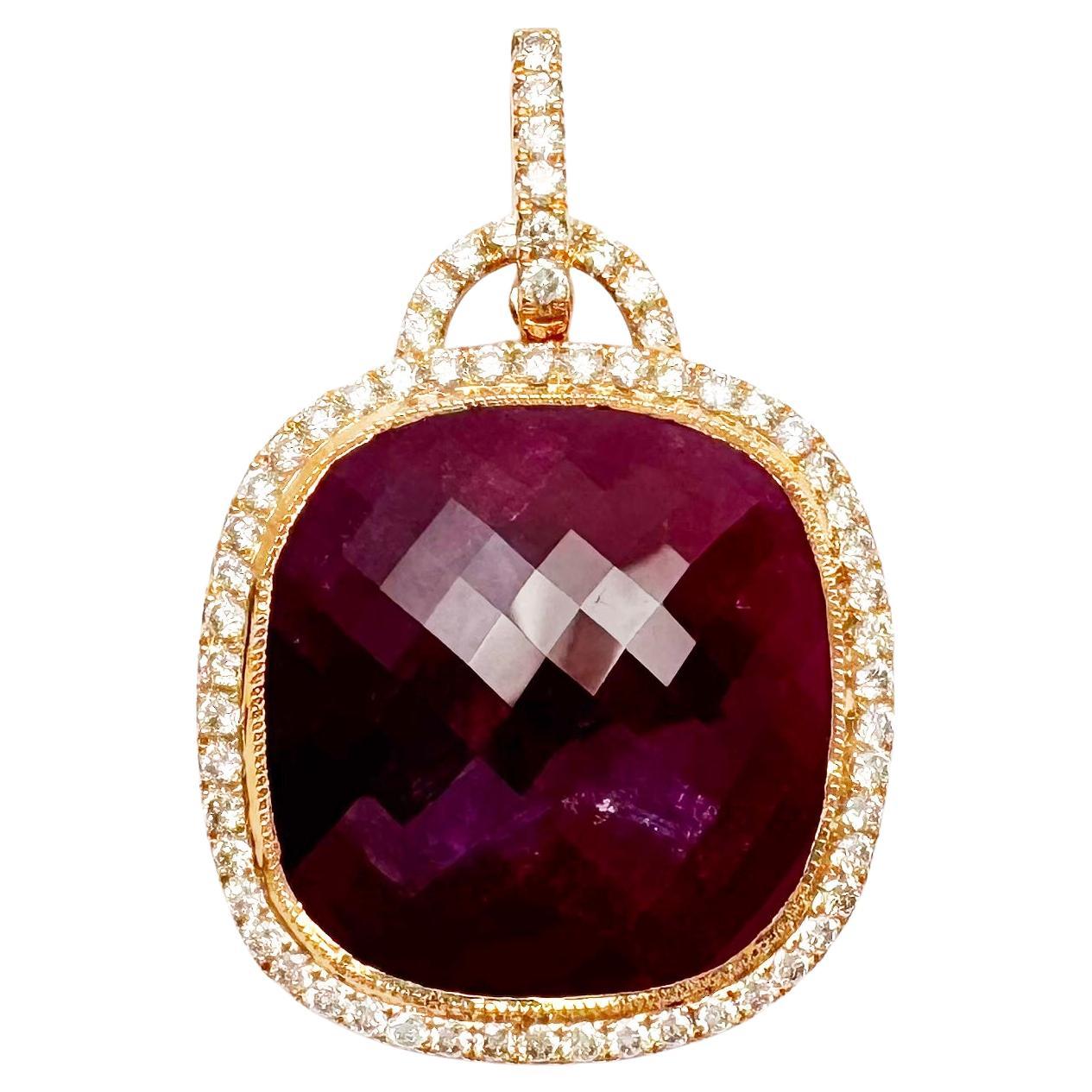 Ruby with Brown Diamond Pendant set in 18K Rose Gold Settings