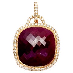 Ruby with Brown Diamond Pendant set in 18K Rose Gold Settings