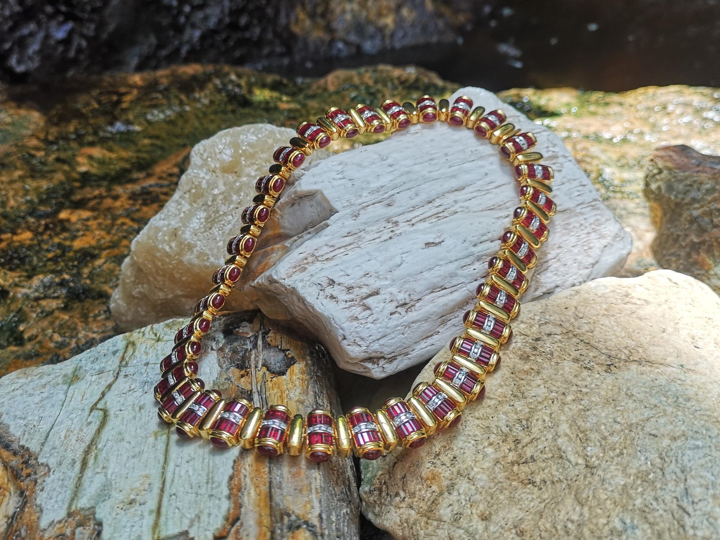 Halskette mit Rubin mit Cabochon-Rubin und Diamant in 18 Karat Goldfassungen im Angebot 4