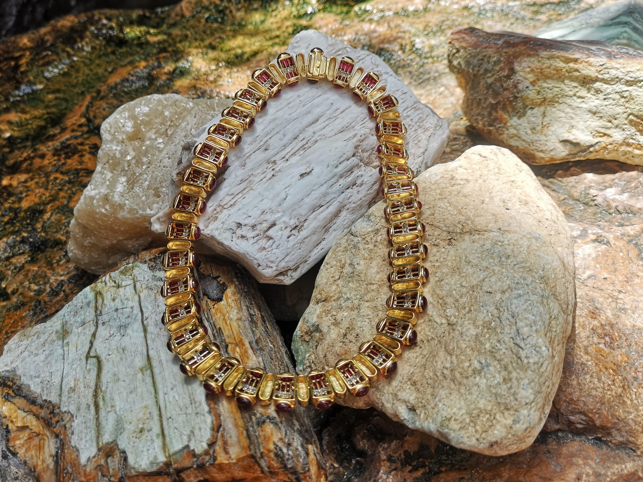 Halskette mit Rubin mit Cabochon-Rubin und Diamant in 18 Karat Goldfassungen im Angebot 2