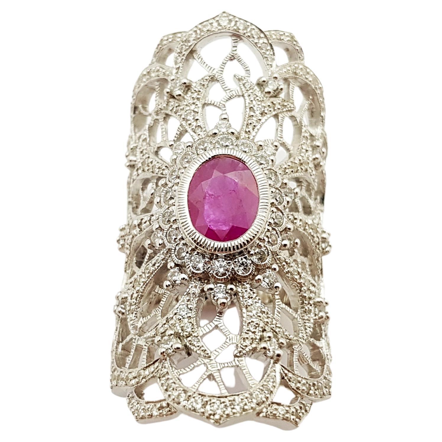 Ruby with Cubic Zirconia Ring set in Silver Settings